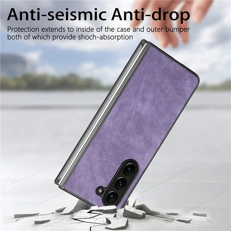 For Samsung Galaxy Z Fold6 5G Case Retro PU Leather Coated PC Folding Phone Cover