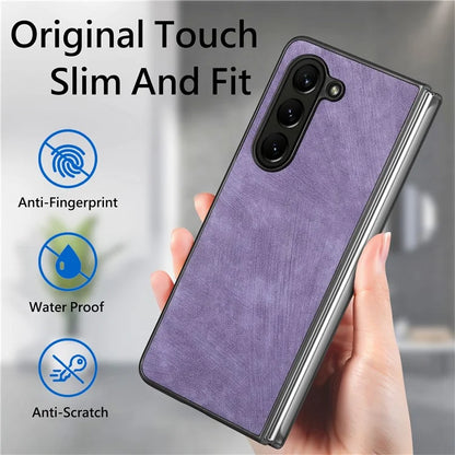 For Samsung Galaxy Z Fold6 5G Case Retro PU Leather Coated PC Folding Phone Cover