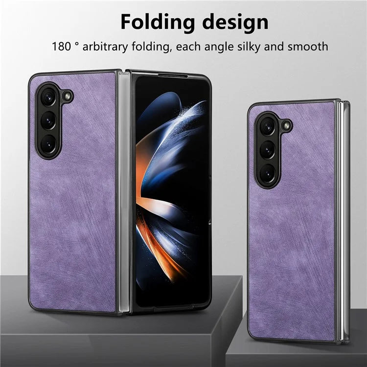 For Samsung Galaxy Z Fold6 5G Case Retro PU Leather Coated PC Folding Phone Cover