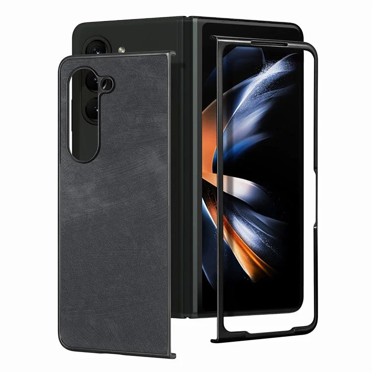 For Samsung Galaxy Z Fold6 5G Case Retro PU Leather Coated PC Folding Phone Cover