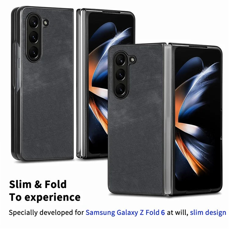 For Samsung Galaxy Z Fold6 5G Case Retro PU Leather Coated PC Folding Phone Cover