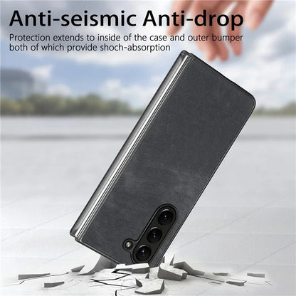 For Samsung Galaxy Z Fold6 5G Case Retro PU Leather Coated PC Folding Phone Cover