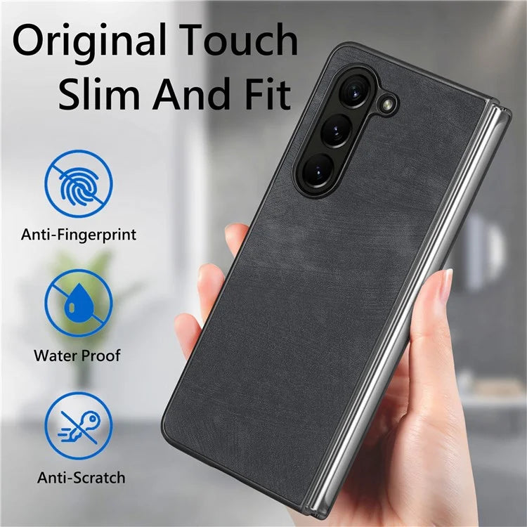 For Samsung Galaxy Z Fold6 5G Case Retro PU Leather Coated PC Folding Phone Cover