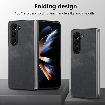 For Samsung Galaxy Z Fold6 5G Case Retro PU Leather Coated PC Folding Phone Cover
