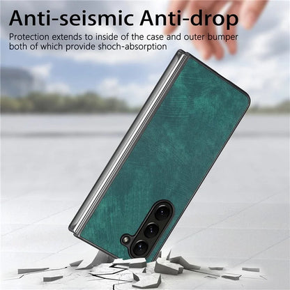 For Samsung Galaxy Z Fold6 5G Case Retro PU Leather Coated PC Folding Phone Cover