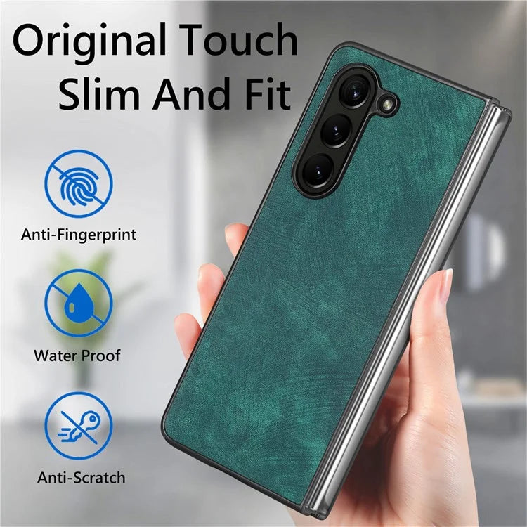 For Samsung Galaxy Z Fold6 5G Case Retro PU Leather Coated PC Folding Phone Cover