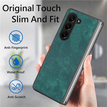 For Samsung Galaxy Z Fold6 5G Case Retro PU Leather Coated PC Folding Phone Cover