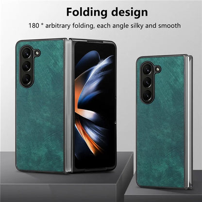 For Samsung Galaxy Z Fold6 5G Case Retro PU Leather Coated PC Folding Phone Cover