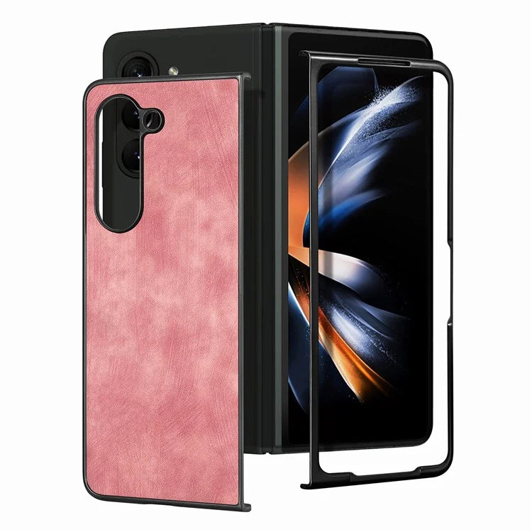 For Samsung Galaxy Z Fold6 5G Case Retro PU Leather Coated PC Folding Phone Cover