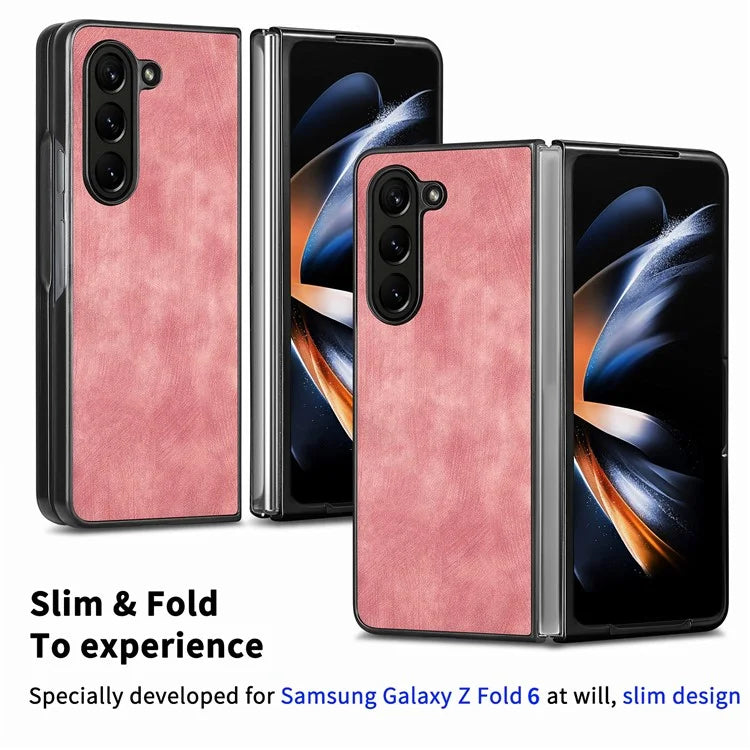 For Samsung Galaxy Z Fold6 5G Case Retro PU Leather Coated PC Folding Phone Cover