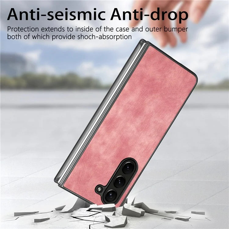 For Samsung Galaxy Z Fold6 5G Case Retro PU Leather Coated PC Folding Phone Cover