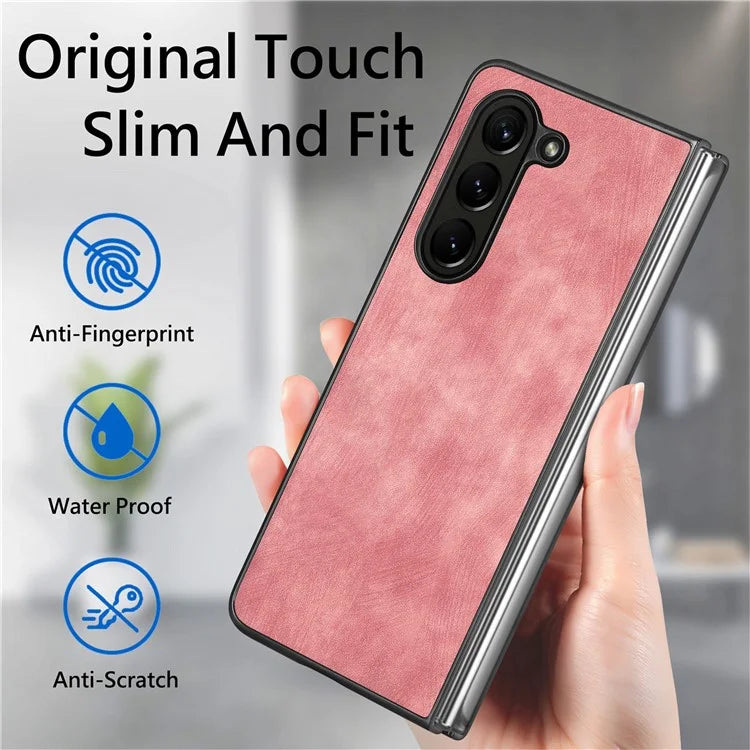 For Samsung Galaxy Z Fold6 5G Case Retro PU Leather Coated PC Folding Phone Cover