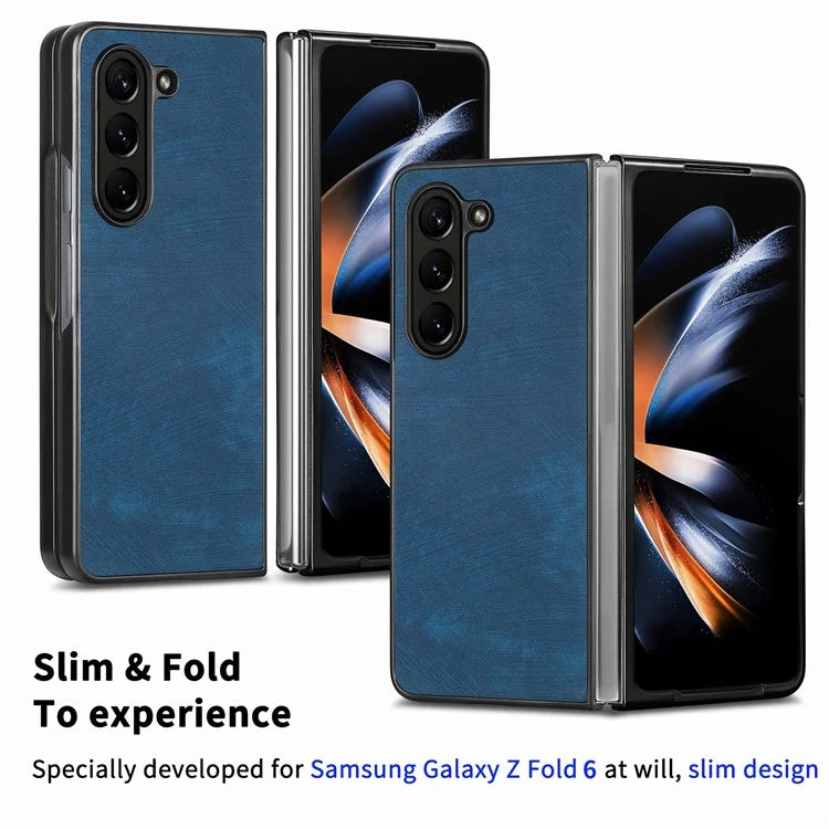 For Samsung Galaxy Z Fold6 5G Case Retro PU Leather Coated PC Folding Phone Cover