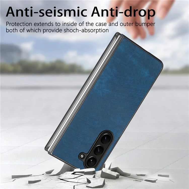 For Samsung Galaxy Z Fold6 5G Case Retro PU Leather Coated PC Folding Phone Cover