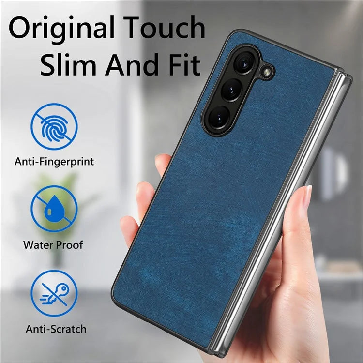 For Samsung Galaxy Z Fold6 5G Case Retro PU Leather Coated PC Folding Phone Cover