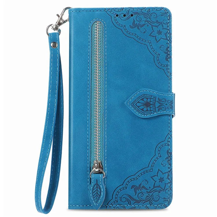 For OnePlus Nord CE4 5G Wallet Case Zipper Folio Leather Phone Cover Imprinted Floral