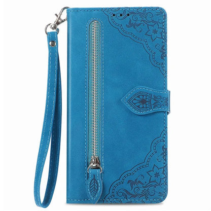For OnePlus Nord CE4 5G Wallet Case Zipper Folio Leather Phone Cover Imprinted Floral