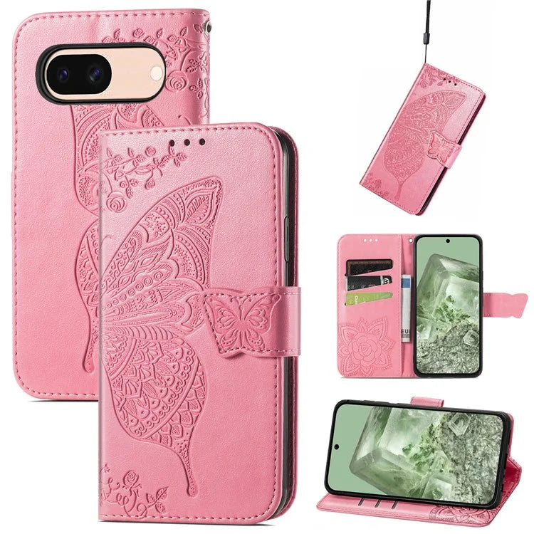 For Google Pixel 8a Case Butterfly Leather Wallet Stand Phone Cover