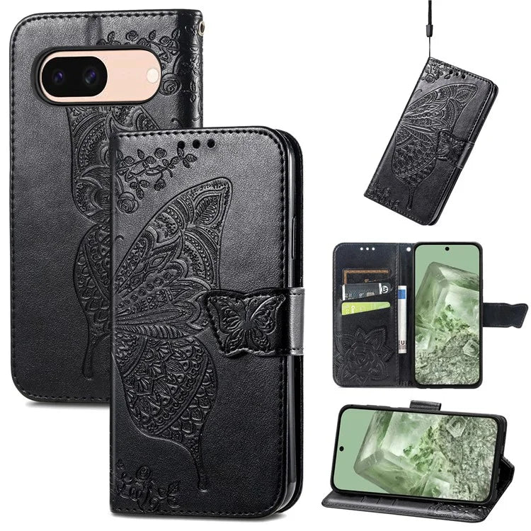 For Google Pixel 8a Case Butterfly Leather Wallet Stand Phone Cover