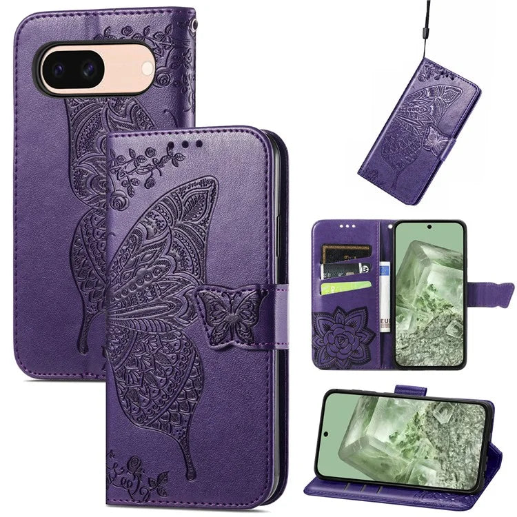 For Google Pixel 8a Case Butterfly Leather Wallet Stand Phone Cover