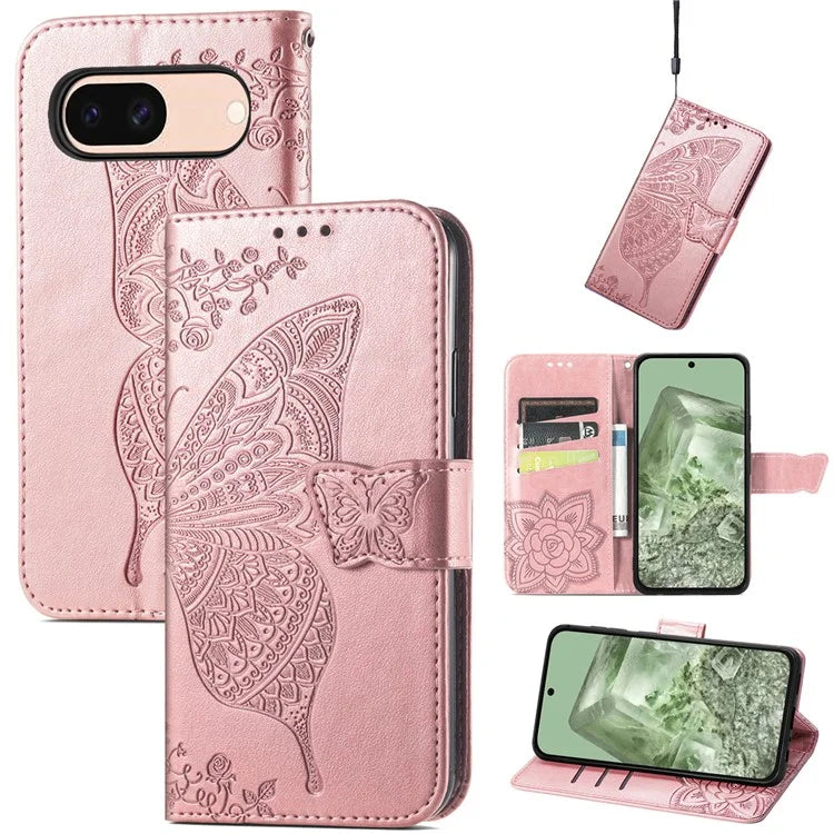 For Google Pixel 8a Case Butterfly Leather Wallet Stand Phone Cover