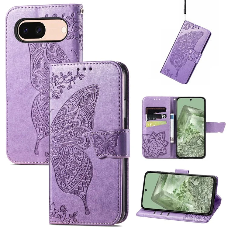 For Google Pixel 8a Case Butterfly Leather Wallet Stand Phone Cover