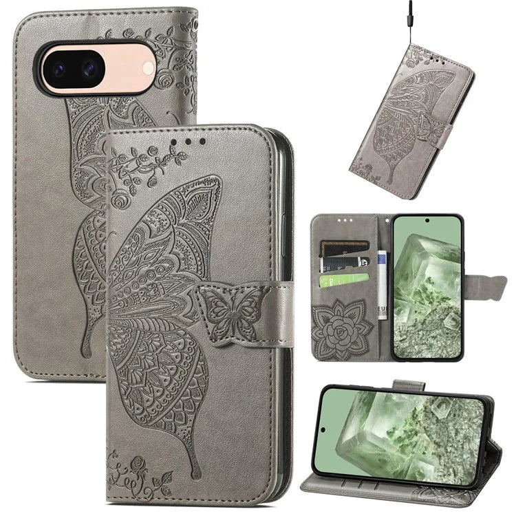 For Google Pixel 8a Case Butterfly Leather Wallet Stand Phone Cover