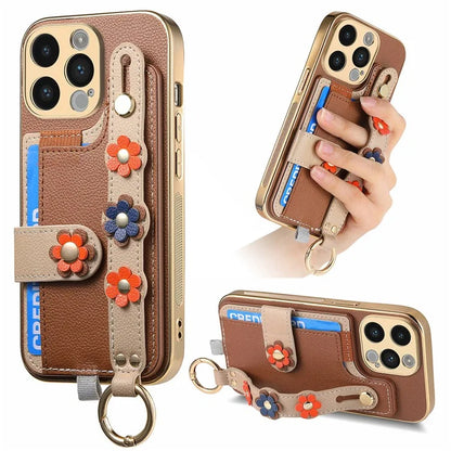W2 For iPhone 14 Pro Max Case Kickstand Leather Back Protective Cover 3D Flower