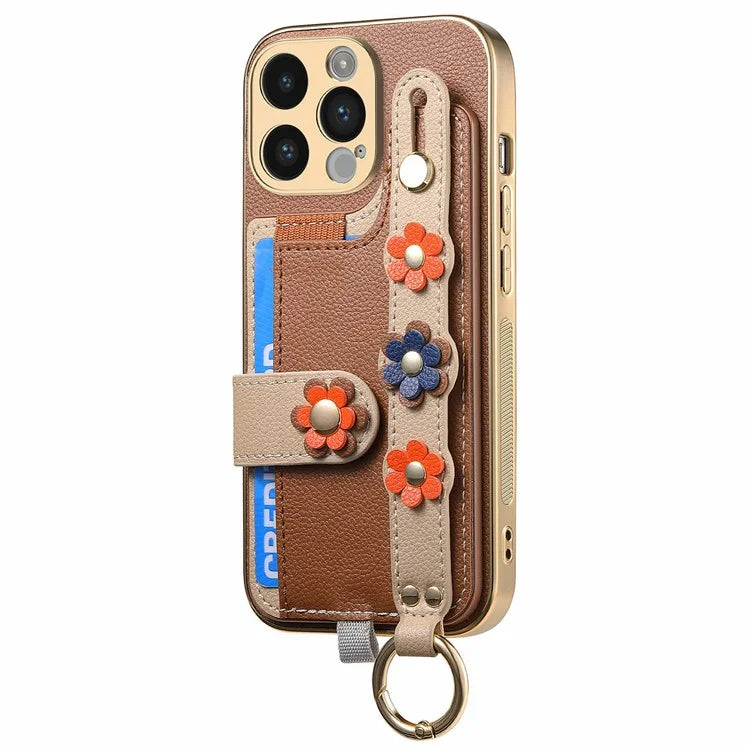 W2 For iPhone 14 Pro Max Case Kickstand Leather Back Protective Cover 3D Flower