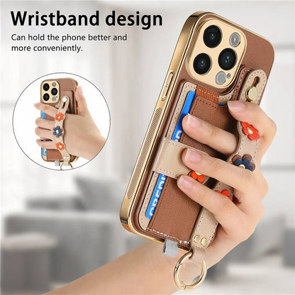 W2 For iPhone 14 Pro Max Case Kickstand Leather Back Protective Cover 3D Flower