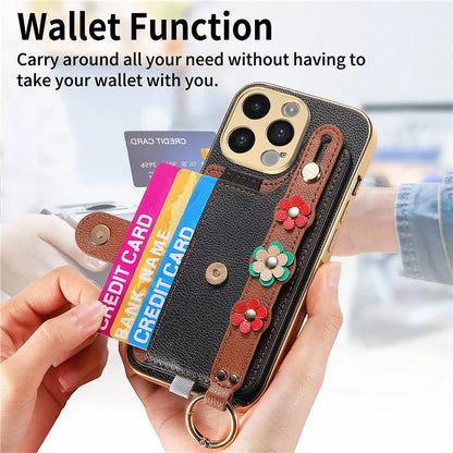 W2 For iPhone 14 Pro Max Case Kickstand Leather Back Protective Cover 3D Flower