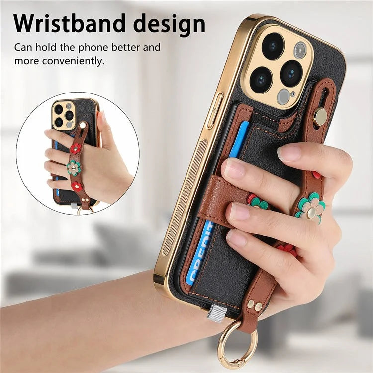 W2 For iPhone 14 Pro Max Case Kickstand Leather Back Protective Cover 3D Flower