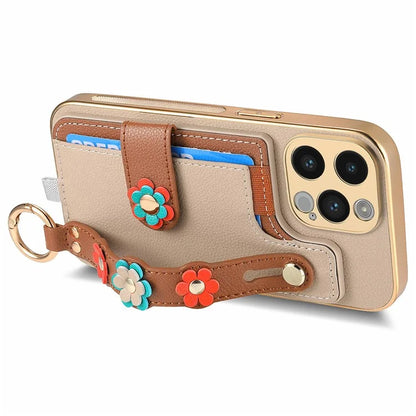 W2 For iPhone 14 Pro Max Case Kickstand Leather Back Protective Cover 3D Flower