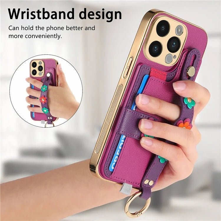 W2 For iPhone 14 Pro Max Case Kickstand Leather Back Protective Cover 3D Flower