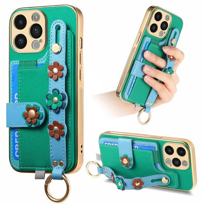 W2 For iPhone 14 Pro Max Case Kickstand Leather Back Protective Cover 3D Flower