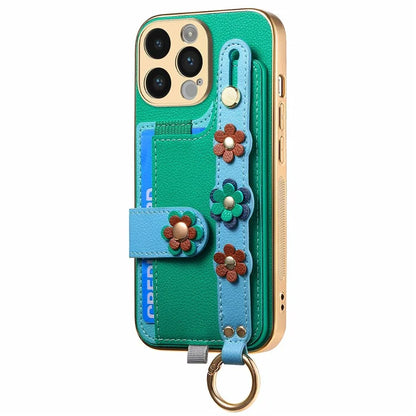 W2 For iPhone 14 Pro Max Case Kickstand Leather Back Protective Cover 3D Flower