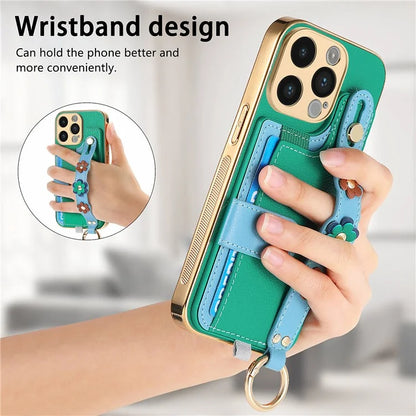 W2 For iPhone 14 Pro Max Case Kickstand Leather Back Protective Cover 3D Flower