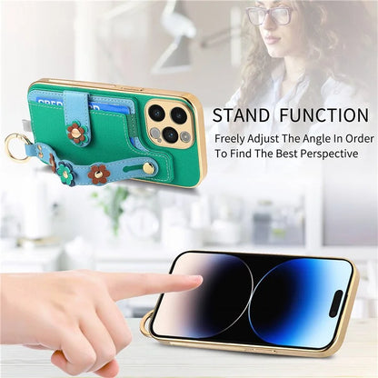 W2 For iPhone 14 Pro Max Case Kickstand Leather Back Protective Cover 3D Flower