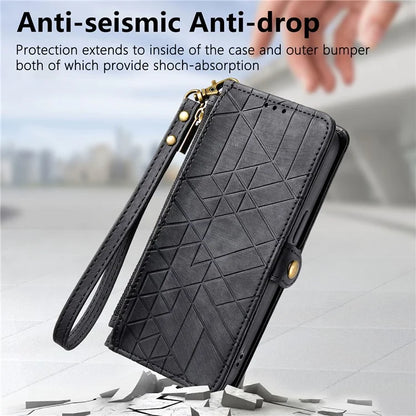 For Motorola Edge 50 Ultra 5G / Moto X50 Ultra 5G Case Zipper Wallet PU Leather Geometry Phone Cover