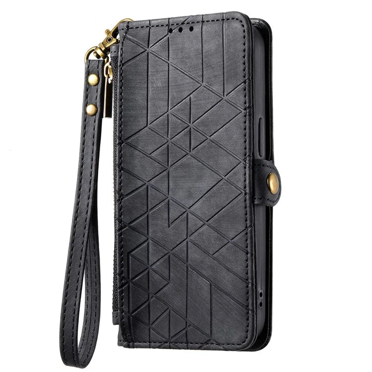 For Motorola Edge 50 Ultra 5G / Moto X50 Ultra 5G Case Zipper Wallet PU Leather Geometry Phone Cover