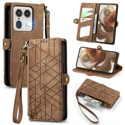 For Motorola Edge 50 Ultra 5G / Moto X50 Ultra 5G Case Zipper Wallet PU Leather Geometry Phone Cover