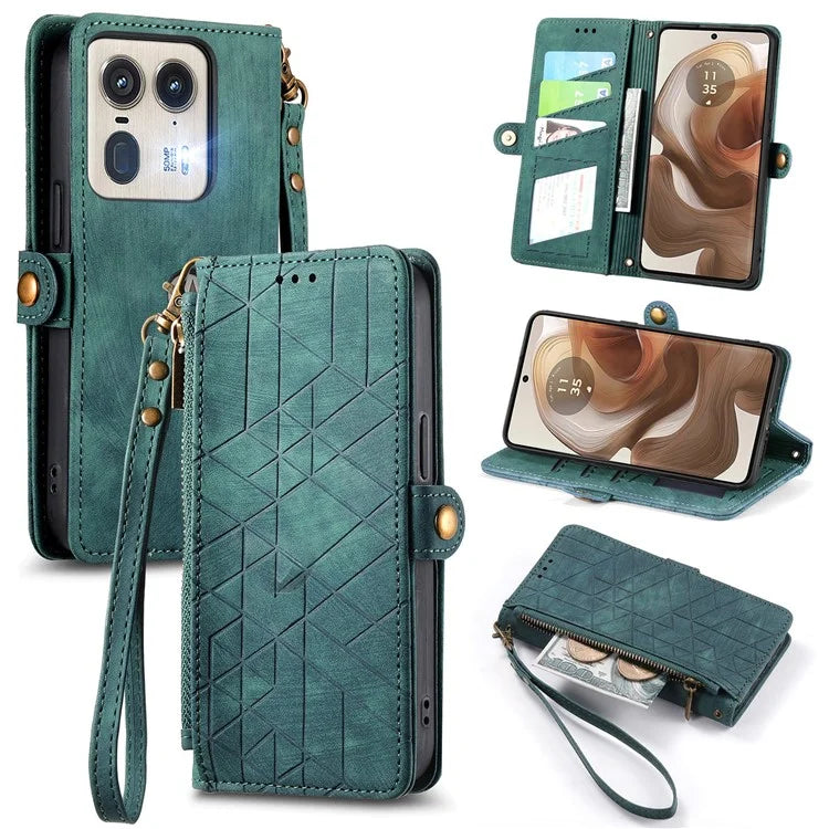 For Motorola Edge 50 Ultra 5G / Moto X50 Ultra 5G Case Zipper Wallet PU Leather Geometry Phone Cover