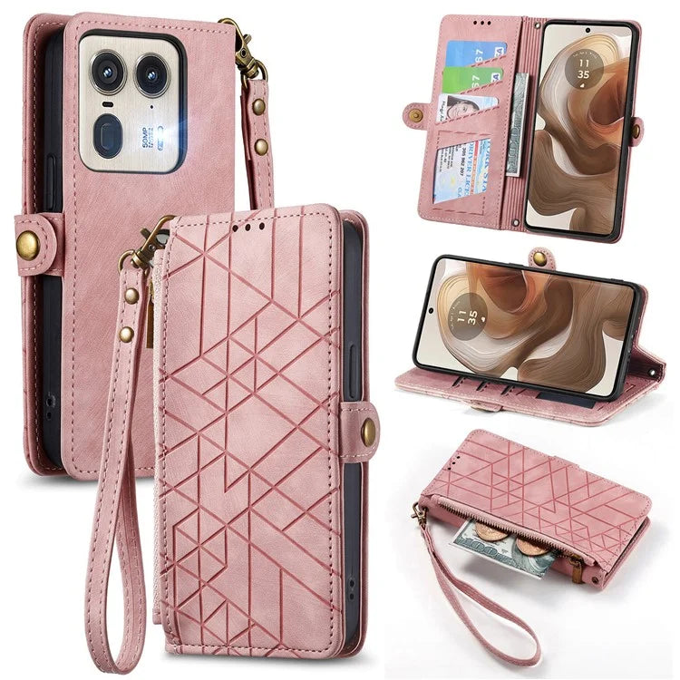 For Motorola Edge 50 Ultra 5G / Moto X50 Ultra 5G Case Zipper Wallet PU Leather Geometry Phone Cover