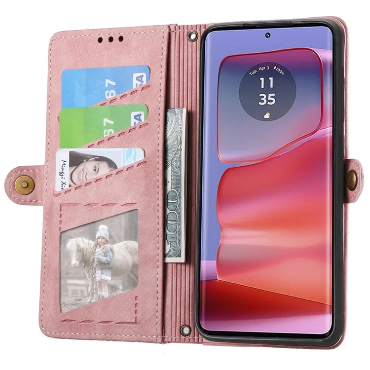 For Motorola Edge 50 Ultra 5G / Moto X50 Ultra 5G Case Zipper Wallet PU Leather Geometry Phone Cover