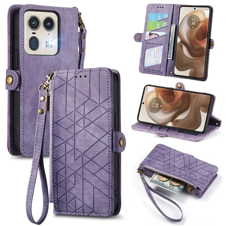 For Motorola Edge 50 Ultra 5G / Moto X50 Ultra 5G Case Zipper Wallet PU Leather Geometry Phone Cover