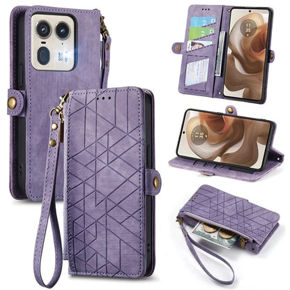 For Motorola Edge 50 Ultra 5G / Moto X50 Ultra 5G Case Zipper Wallet PU Leather Geometry Phone Cover