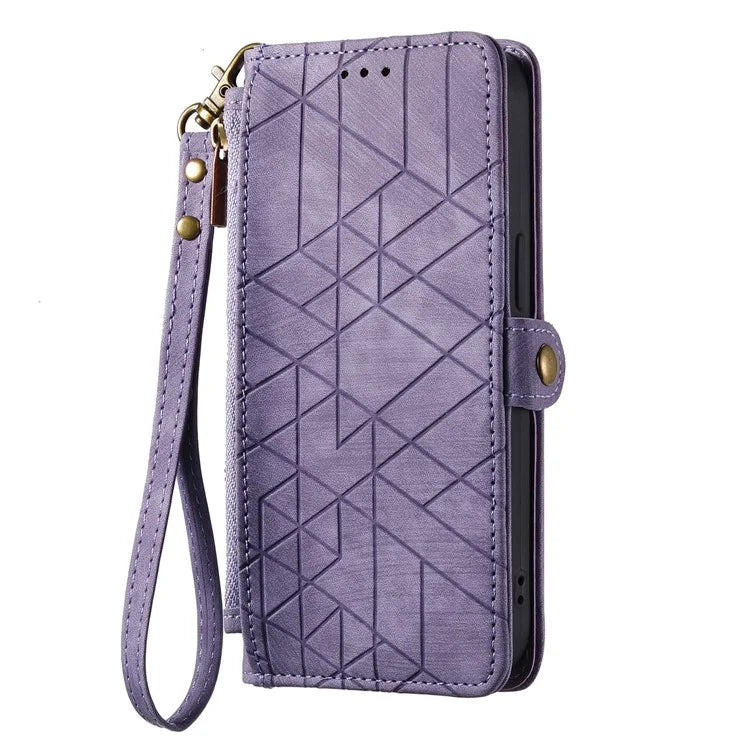 For Motorola Edge 50 Ultra 5G / Moto X50 Ultra 5G Case Zipper Wallet PU Leather Geometry Phone Cover
