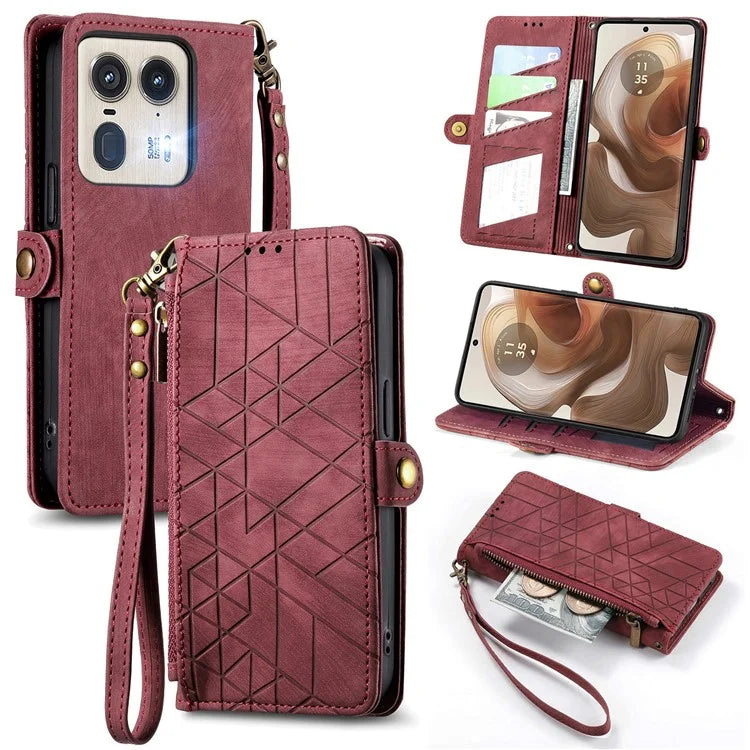 For Motorola Edge 50 Ultra 5G / Moto X50 Ultra 5G Case Zipper Wallet PU Leather Geometry Phone Cover