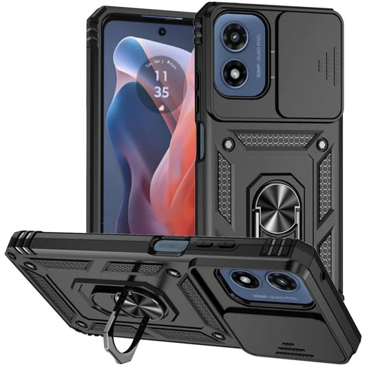 For Motorola Moto G Play (2024) 4G Case PC+TPU Shockproof Phone Shell with Camera Slide Cover and Kickstand
