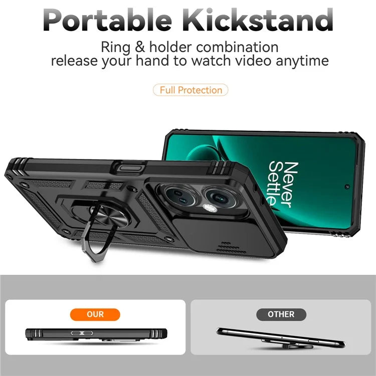 For OnePlus Nord CE3 5G Case Ring Kickstand PC+TPU Phone Protector with Slide Camera Cover